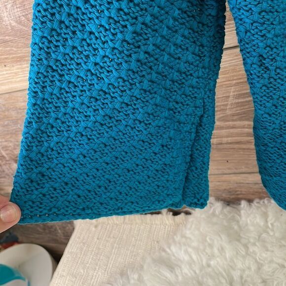 John Paul Richard Teal Cropped Crocheted One Button Open Front Cardigan Size L - Picture 5 of 6